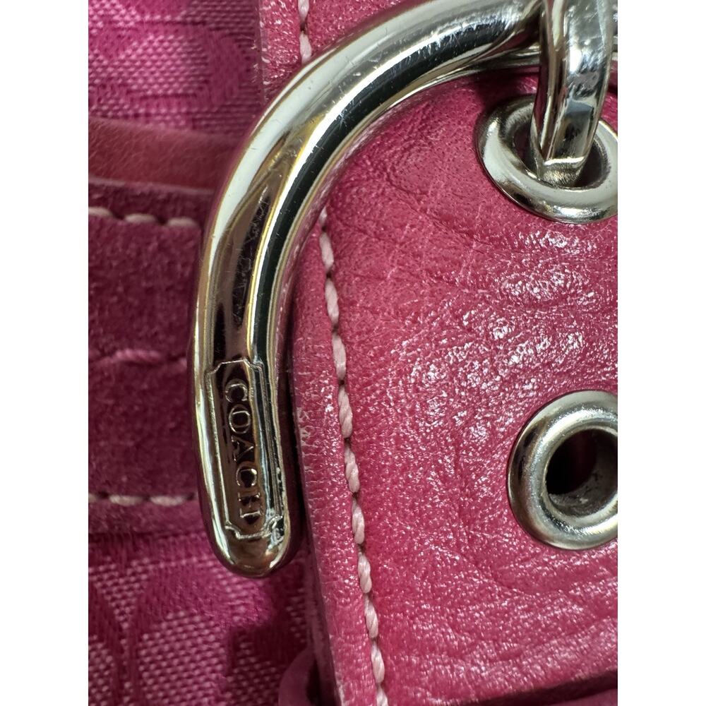 Vintage Coach Soho 7080 Pink Signature Jacquard Suede Flap Satchel Y2K Bag Rare - Picture 10 of 13